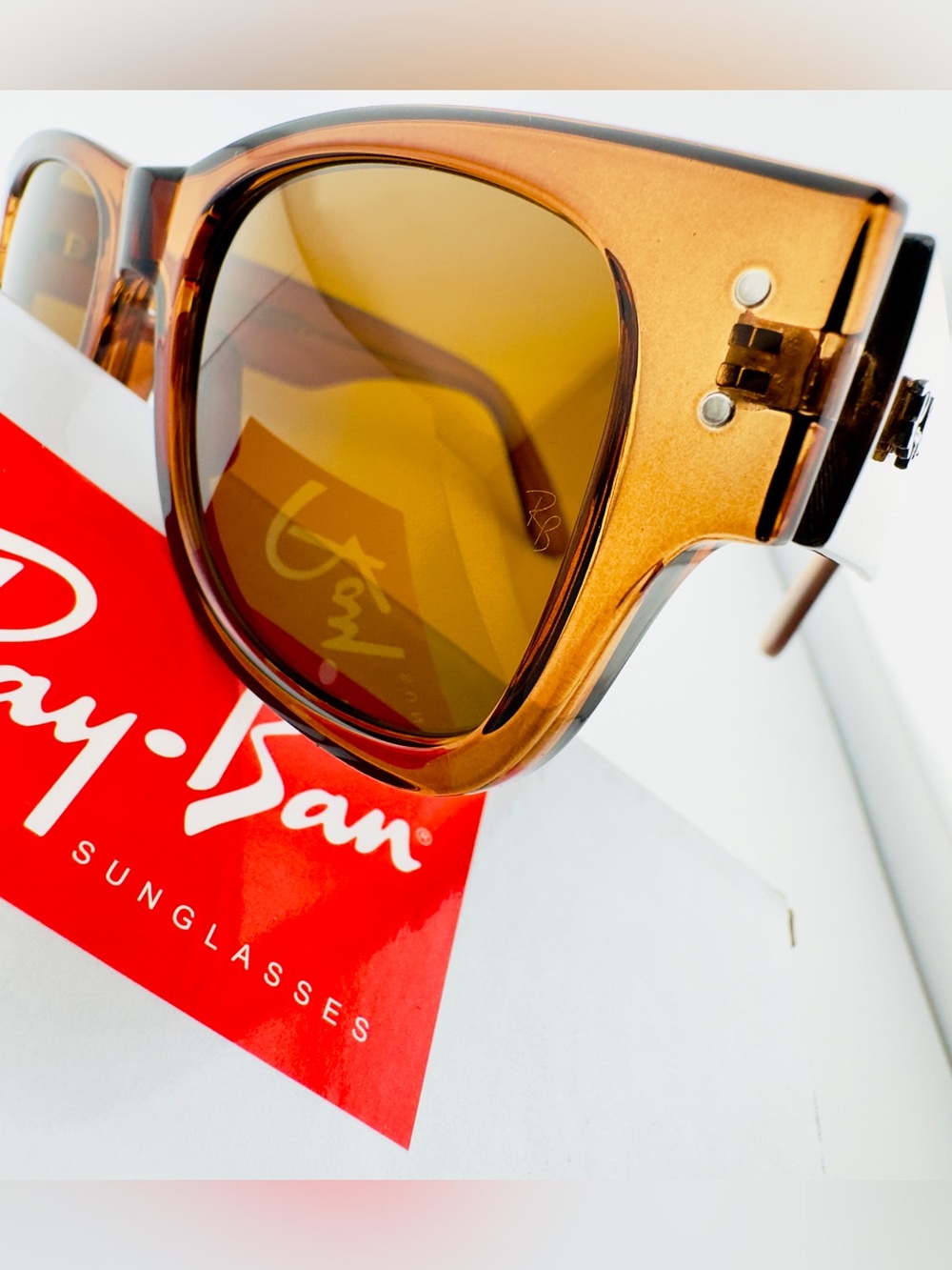 Ray-Ban Mega Wayfarer Sunglasses RB0840 Transparent Brown Frame with Brown Lens - Picture 14 of 15